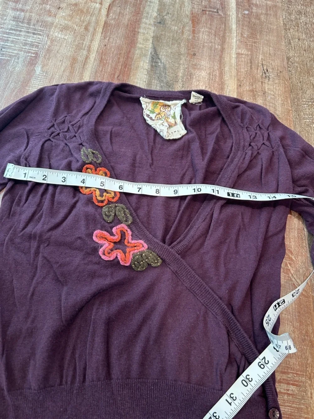 Nick & Mo VTG Y2K Plum Knit Ballerina Wrap Sweater with Floral Emroidery - Picture 8 of 10